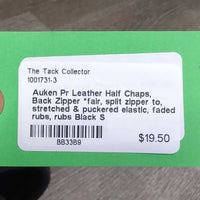 Pr Leather Half Chaps, Back Zipper *fair, split zipper to, stretched & puckered elastic, faded, rubs, rubs
