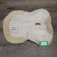 Quilt Sheepskin Half Pad, rolled edges *gc, older, clumpy, stains, pilly, cut tabs, mnr dirt, hair, puckers, rubs, threads
