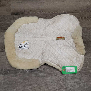 Quilt Sheepskin Half Pad, rolled edges *gc, older, clumpy, stains, pilly, cut tabs, mnr dirt, hair, puckers, rubs, threads