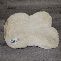 Quilt Sheepskin Half Pad, rolled edges *gc, older, clumpy, stains, pilly, cut tabs, mnr dirt, hair, puckers, rubs, threads
