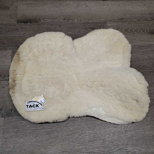 Quilt Sheepskin Half Pad, rolled edges *gc, older, clumpy, stains, pilly, cut tabs, mnr dirt, hair, puckers, rubs, threads