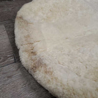 Quilt Sheepskin Half Pad, rolled edges *gc, older, clumpy, stains, pilly, cut tabs, mnr dirt, hair, puckers, rubs, threads
