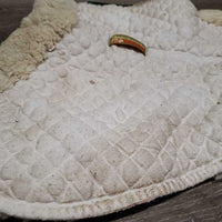Quilt Sheepskin Half Pad, rolled edges *gc, older, clumpy, stains, pilly, cut tabs, mnr dirt, hair, puckers, rubs, threads