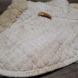Quilt Sheepskin Half Pad, rolled edges *gc, older, clumpy, stains, pilly, cut tabs, mnr dirt, hair, puckers, rubs, threads