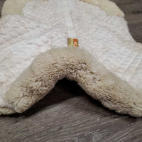 Quilt Sheepskin Half Pad, rolled edges *gc, older, clumpy, stains, pilly, cut tabs, mnr dirt, hair, puckers, rubs, threads
