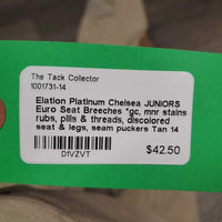 JUNIORS Euro Seat Breeches *gc, mnr stains, rubs, pills & threads, discolored seat & legs, seam puckers
