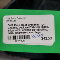 Euro Seat Breeches *gc, v.faded, puckered?shrunk knees, edge rubs, undone zip stitching, rubs, discolored seat/legs
