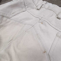 Euro Seat Breeches *gc, older, discolored seat & legs, shrunk?puckered, stains, seam puckers, threads, seam pulls & thin spot
