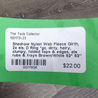 Nylon Web Fleece Girth, 2x els, D Ring *gc, dirty, hairy, clumpy, folded tops & edges, els rubs & frays
