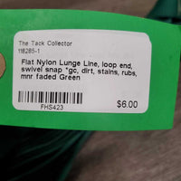 Flat Nylon Lunge Line, loop end, swivel snap *gc, dirt, stains, rubs, mnr faded
