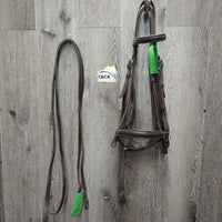 Rsd Double Dressage Bridle, Curb Reins *gc, clean, rubs, rough back, stains, older?
