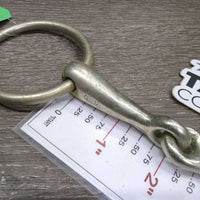 Thin French Link Loose Ring Bradoon Bit, flat Center Bar *gc/fair, thick dirt/gunk, stains, scratches, rubs, scuffs, older, oxidized
