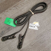 Thick Plain Leather Reins *gc/fair, discolored, residue, scrapes, loose hook, dry, stiff
