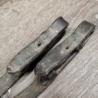 Thick Plain Leather Reins *gc/fair, discolored, residue, scrapes, loose hook, dry, stiff