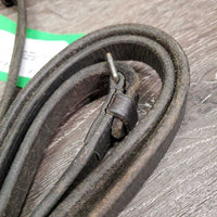 Thick Plain Leather Reins *gc/fair, discolored, residue, scrapes, loose hook, dry, stiff