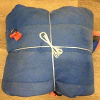 Med Stable Blanket, 2 legs *gc/fair, older, stains, torn eyelets, faded, rips, repairs, frays, undone stitch, film, rubs
