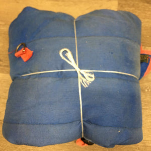 Med Stable Blanket, 2 legs *gc/fair, older, stains, torn eyelets, faded, rips, repairs, frays, undone stitch, film, rubs