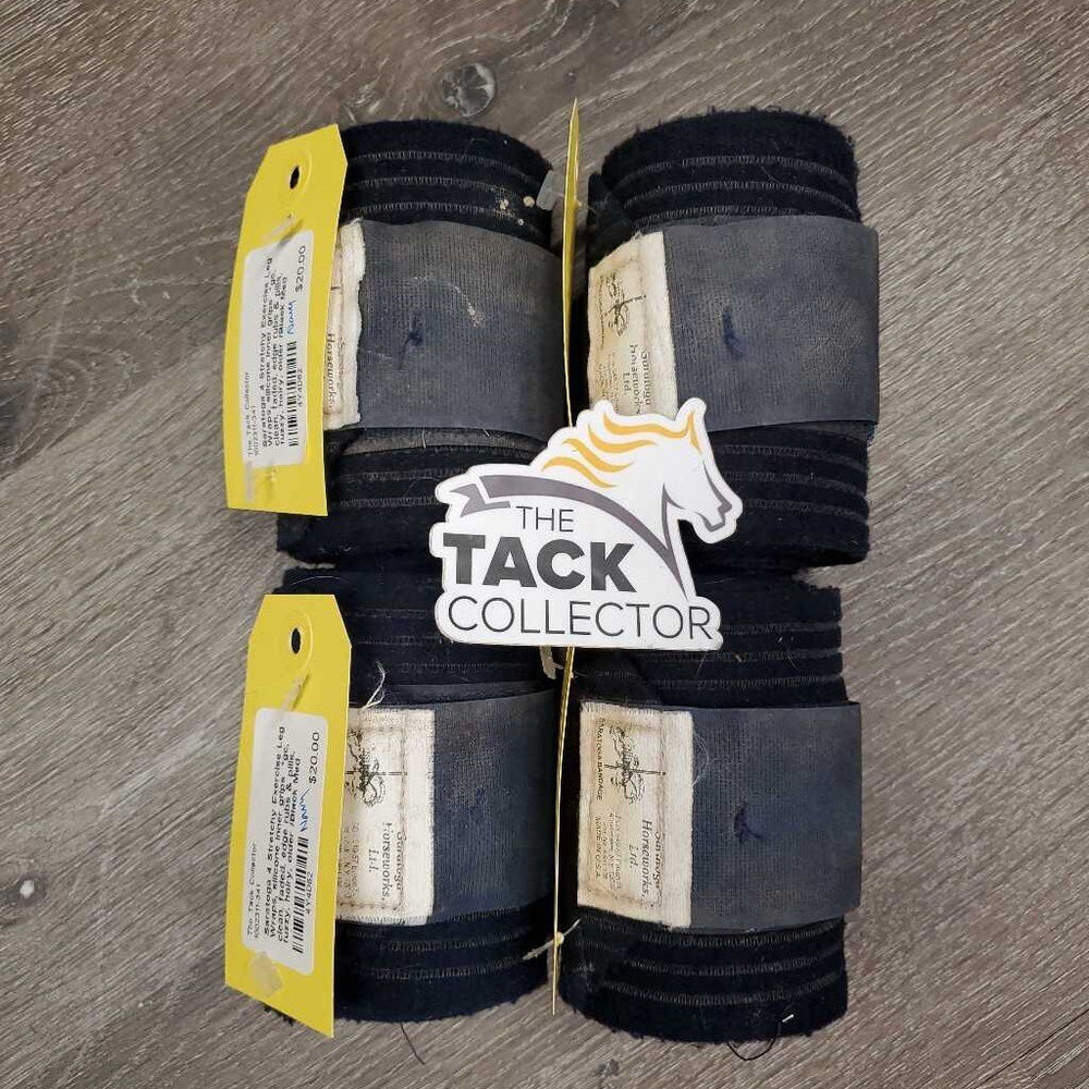 4 Stretchy Exercise Leg Wraps, silicone inner grips *gc, clean, faded, edge rubs & pills, fuzzy, hairy, older