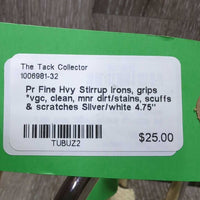 Pr Fine Hvy Stirrup Irons, grips *vgc, clean, mnr dirt/stains, scuffs & scratches
