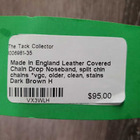 Leather Covered Chain Drop Noseband, split chin chains *vgc, older, clean, stains