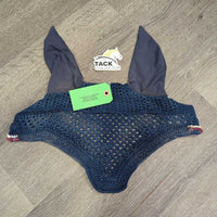 Hvy Crochet Fly Veil Ear Bonnet, 2x bling, 2x piping *gc, clean, faded, curled edges, mnr stains, rubs, unstitched? ear
