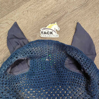 Hvy Crochet Fly Veil Ear Bonnet, 2x bling, 2x piping *gc, clean, faded, curled edges, mnr stains, rubs, unstitched? ear

