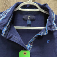 SS Cotton Polo Shirt, 1/4 Button Up *gc, stains, collar creases?shrunk, faded, older
