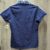SS Cotton Polo Shirt, 1/4 Button Up *gc, stains, collar creases?shrunk, faded, older
