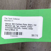 SS Cotton Polo Shirt, 1/4 Button Up *gc, stains, collar creases?shrunk, faded, older
