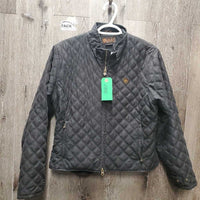 Quilt Jacket, Zipper *gc, pocket full of treats & dust, older, puckers
