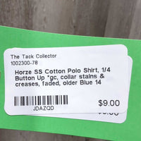SS Cotton Polo Shirt, 1/4 Button Up *gc, collar stains & creases, faded, older
