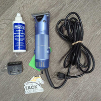 2x Speed Clippers, 10W & 10 Blades, oil, Bag *gc, clean, older, mnr hair, pulled/exposed cord end, worn plastic driver *WORK, SOUND GOOD, dirty bag
