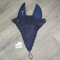 Soundproof Tie Down Crochet Fly Veil Ear Bonnet, 3x bling, 2x piping *vgc, clean, mnr hair, faded, curled bling
