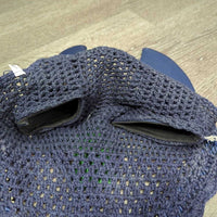 Soundproof Tie Down Crochet Fly Veil Ear Bonnet, 3x bling, 2x piping *vgc, clean, mnr hair, faded, curled bling
