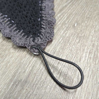 Soundproof Tie Down Hvy Crochet Fly Veil Ear Bonnet, 3x bling, 2x piping *vgc/xc, clean, mnr hair & curled corners
