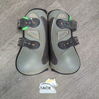 Open Front & Hind Boots, tabs *gc, dirty, rubs, stains, pilly, discolored, scrapes, scratches, older
