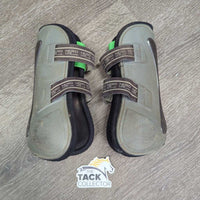 Open Front & Hind Boots, tabs *gc, dirty, rubs, stains, pilly, discolored, scrapes, scratches, older
