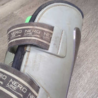 Open Front & Hind Boots, tabs *gc, dirty, rubs, stains, pilly, discolored, scrapes, scratches, older
