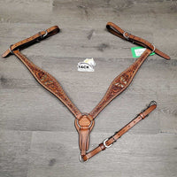 Stamped Leather Breastcollar, snap, rivets *vgc, mnr dirt, stains & scrapes