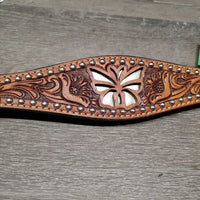 Stamped Leather Breastcollar, snap, rivets *vgc, mnr dirt, stains & scrapes