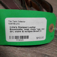 Stamped Leather Breastcollar, snap, rivets *vgc, mnr dirt, stains & scrapes