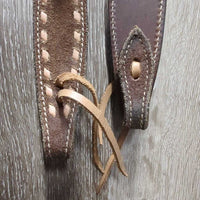 One Ear Thick Leather & Suede Belt Headstall, Buckstitched, Leather Laces *vgc, clean & mnr dirt, scratches, rubs, edge scrapes & stains
