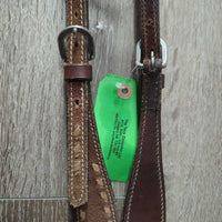 One Ear Thick Leather & Suede Belt Headstall, Buckstitched, Leather Laces *vgc, clean & mnr dirt, scratches, rubs, edge scrapes & stains
