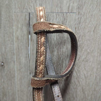 One Ear Thick Leather & Suede Belt Headstall, Buckstitched, Leather Laces *vgc, clean & mnr dirt, scratches, rubs, edge scrapes & stains
