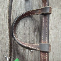 One Ear Thick Leather & Suede Belt Headstall, Buckstitched, Leather Laces *vgc, clean & mnr dirt, scratches, rubs, edge scrapes & stains
