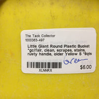 Round Plastic Bucket *gc/fair, clean, scrapes, stains, rusty handle, older
