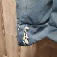 Canvas Fleece Lined Winter Jacket, Zipper & Snaps, hood *gc, faded, v.clumpy & hairy lining, unstitched cuff, rip, cuff stains
