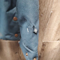Canvas Fleece Lined Winter Jacket, Zipper & Snaps, hood *gc, faded, v.clumpy & hairy lining, unstitched cuff, rip, cuff stains
