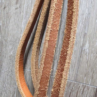 Hvy Harness Leather Headstall, horse hair tassels, Pr Split Reins *xc/vgc, mnr scuffs, stains, rubs, dents & scraped edges
