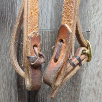 Hvy Harness Leather Headstall, horse hair tassels, Pr Split Reins *xc/vgc, mnr scuffs, stains, rubs, dents & scraped edges
